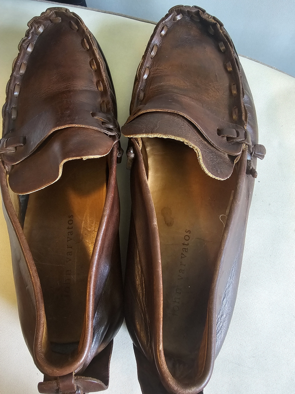 John Varvatos Brown Leather Slip-On Moccasin Loafers